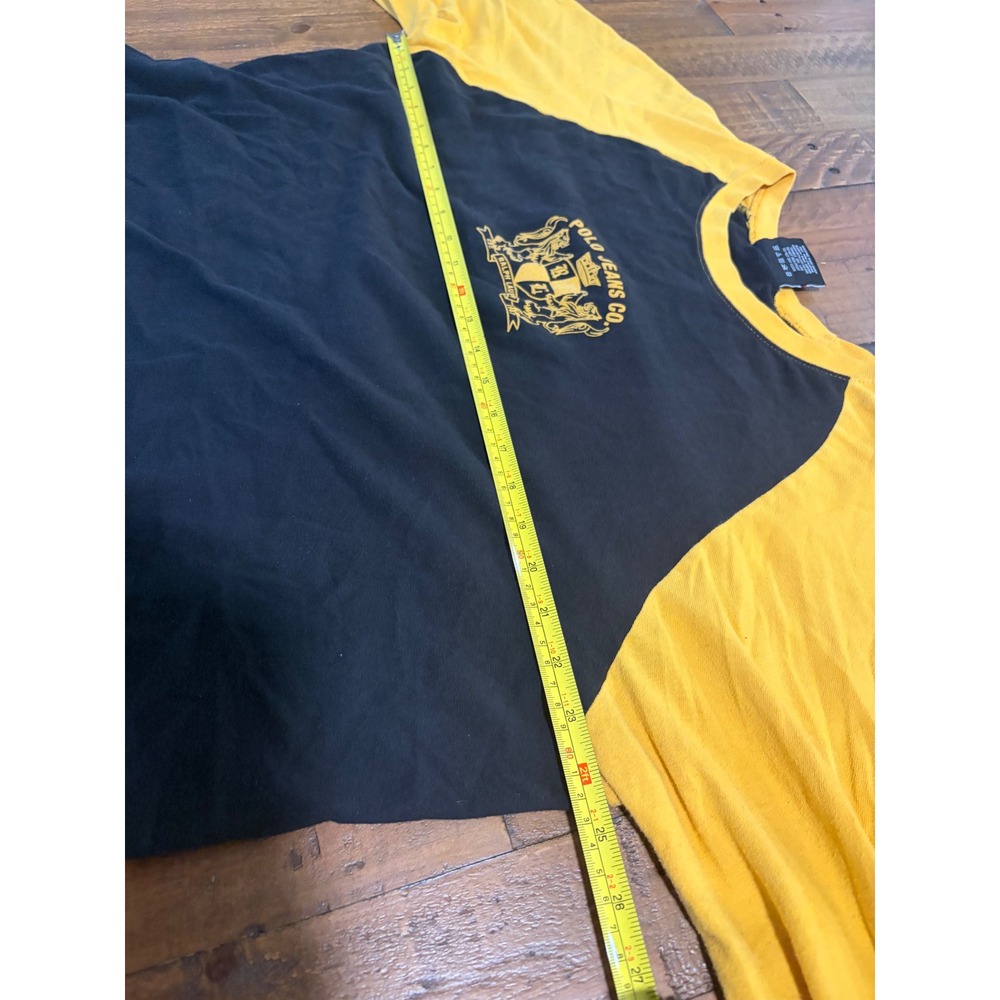 Vintage Polo Jeans Co Ralph Lauren Raglan Shirt Men XL Navy Yellow Crest Graphic - Picture 8 of 8